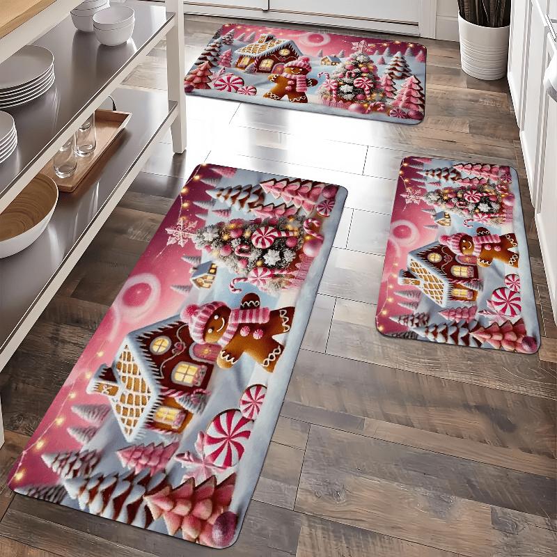 Cute Gingerbread Man Christmas Kitchen Mat, Printed Non-Slip Kitchen Mat, Christmas Home Decor for the Entryway