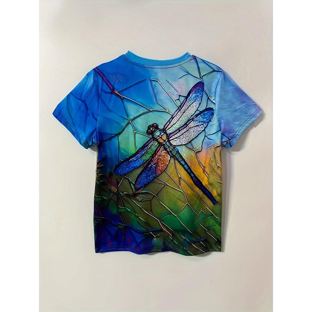 3D Printed Hip Hop Colorful Dragonfly Pattern Outdoor Hip Hop Suitable for Street Wearing Loose T-shirt