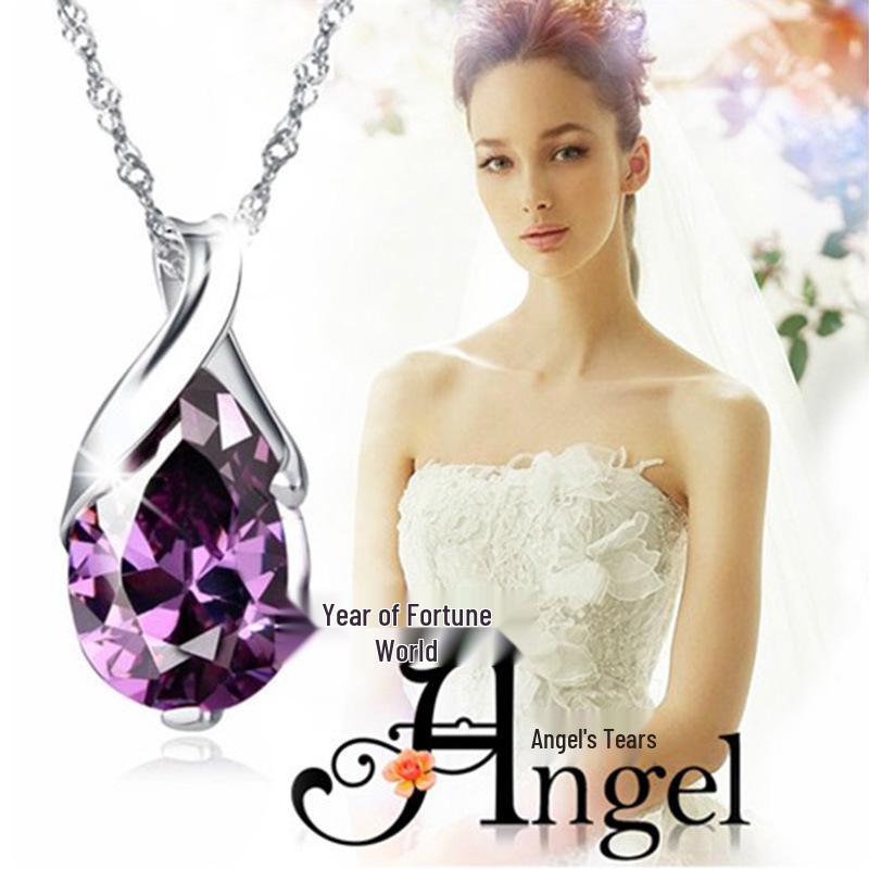 Zhenrong Synthetic Brazilian Amethyst Teardrop Pendant - Angel's Tears White Copper Jewelry