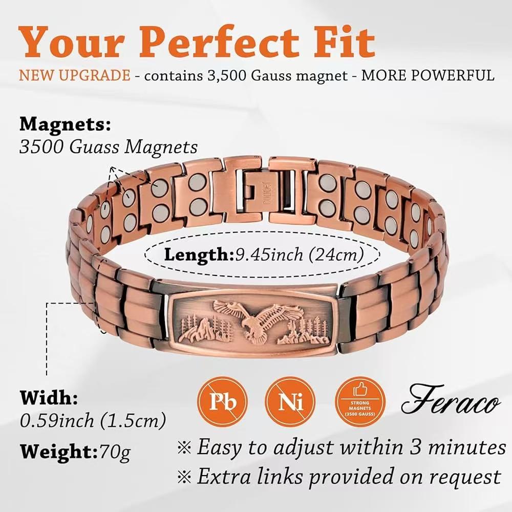 Bracciale Aquila in Rame Puro 99,9% Bracciale Magnetico Ultra-Resistente Per uomo Regolabile Regalo Perfetto Per Padre Marito Aquila