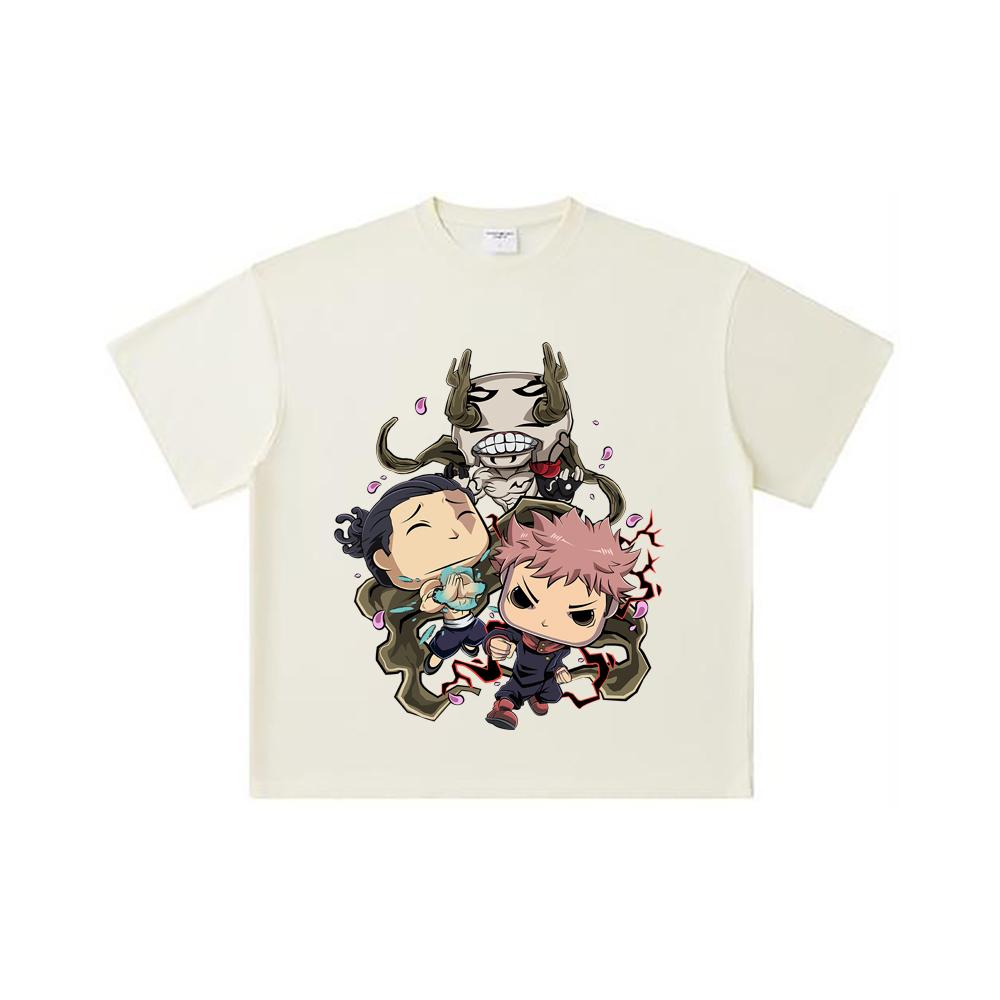 

260 GSM Double Yarn 32 Count 100% Cotton Jujutsu Kaisen V61 Funko Print Unisex Heavy Cotton T Shirt S абрикосовый
