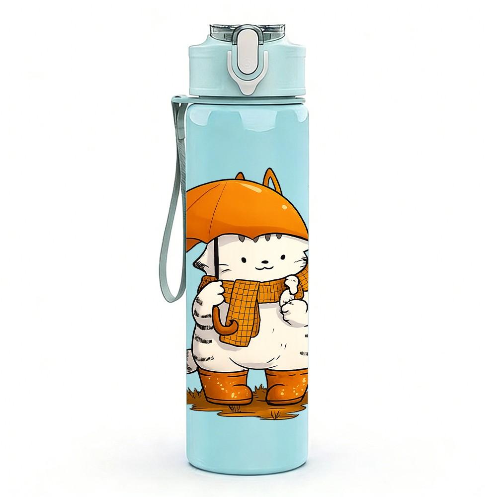 1PC Umbrella Cat Cartoon 750ml Color Plastic Sports Water Bottle Leakproof Flip Straw Lid Suitable for Sports Office Home Use