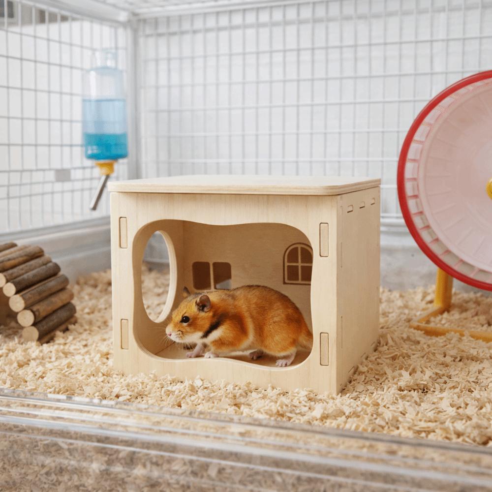 Chew-Proof Wooden Hamster House Detachable Hamster Hiding Corner Practical Mouse Habitat  Playing