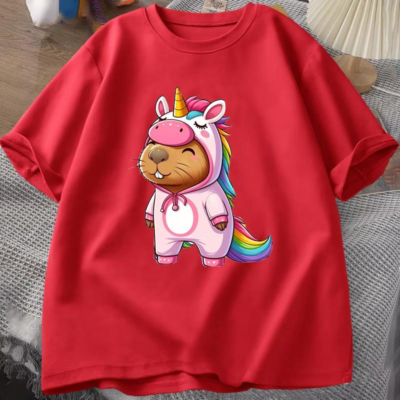 New Cute Unicorn Capibala Print Casual Tshirt Women Unisex T Shirt Summer Casual Short Sleeve Harajuku Tops Unisex Tops