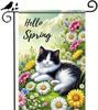 Hello Spring Garden Ag 12x18 Inch Double Sided Daisy Design Cute Cat Decoration Yard Ag Outdoor Seasonal Decor Farmhouse SSL