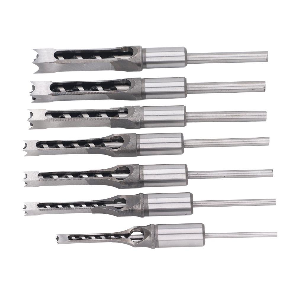 7pcs Sharp Cutting Edge Square Hole Drill Bit Bearing Steel Mortiser Drill Bit Woodworking