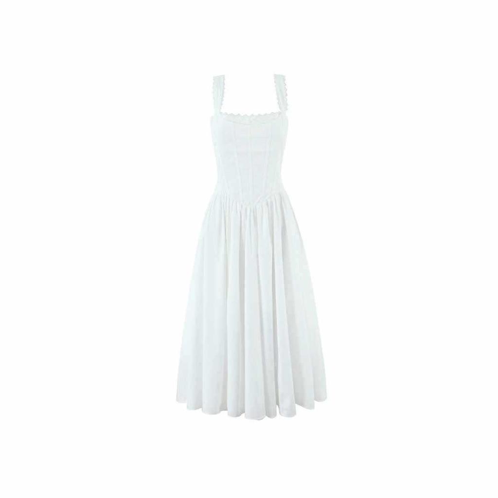 European-American Style Slim White Summer Dress