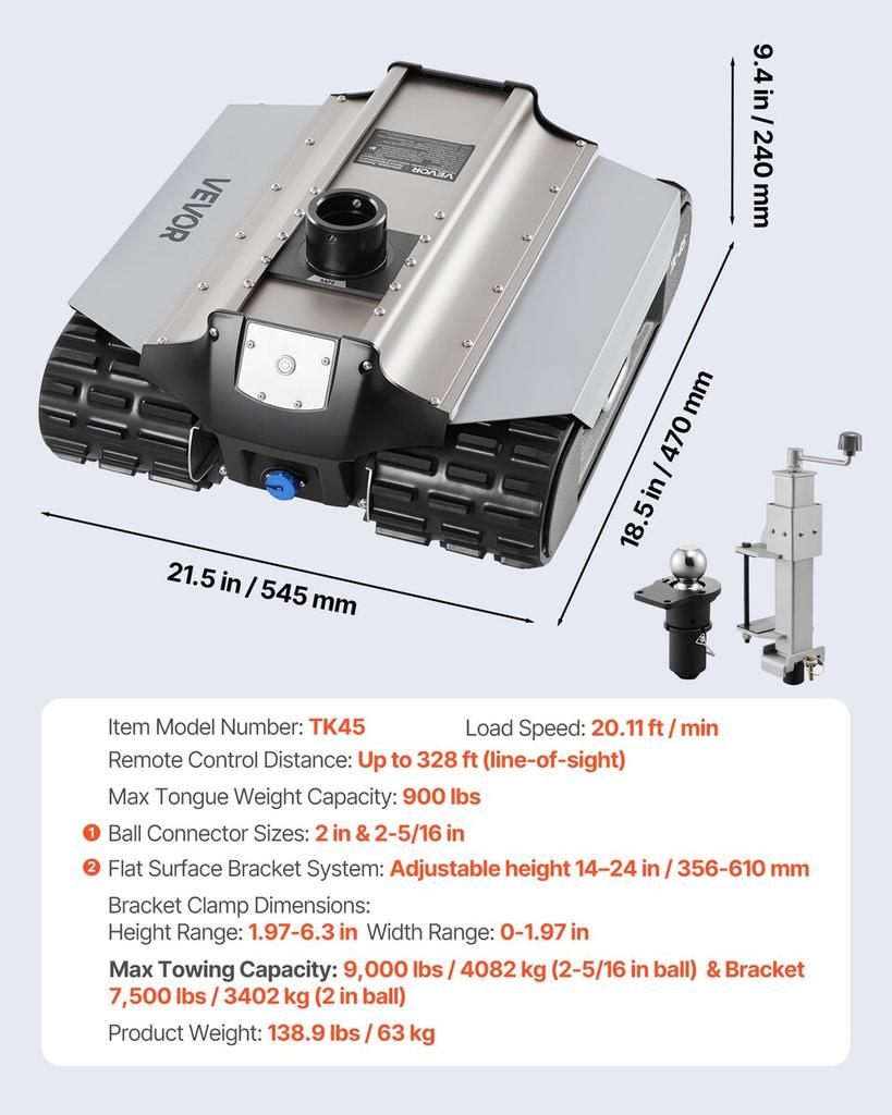Electric Trailer Mover, 4082 Kg Max Towing Capacity, Remote-Controlled Trailer Mover with 100 M Wireless Range, Motorised Camper Trolley Kit Fits for