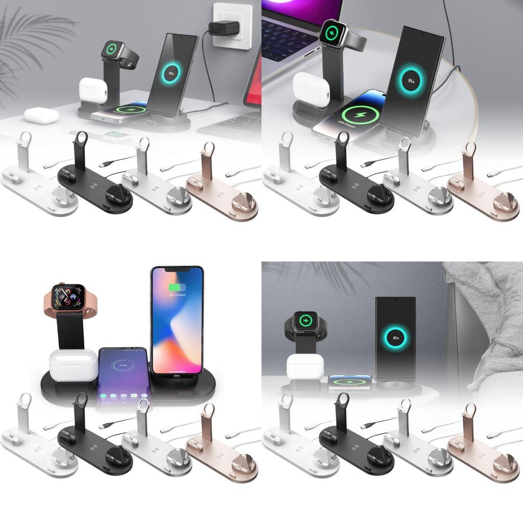 New Wireless Charger 15w Three In One Rotating Socket For Phone Headphones And Watch In Black White Silver Rose Gold