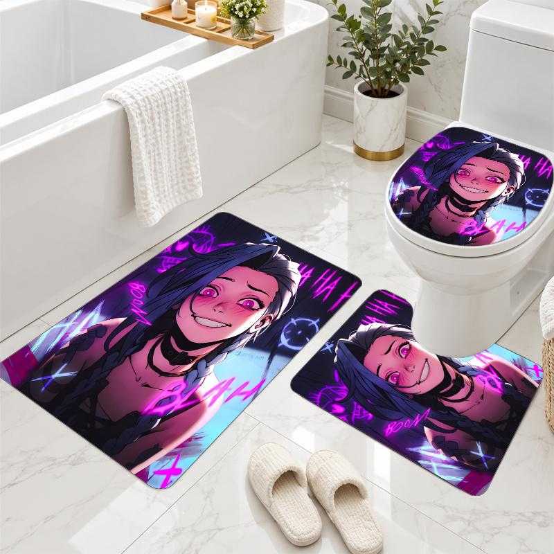 3Pcs Flannel Toilet Mat Set League of Legends Bathroom Rug Non Slip Bath Carpet Home Decor
