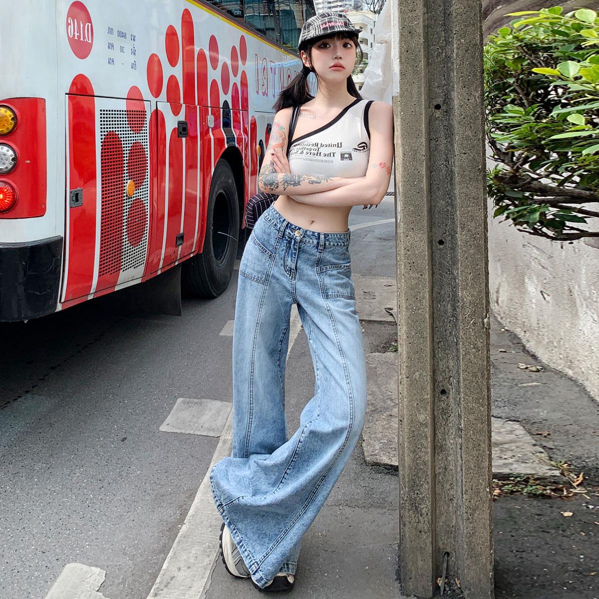 

Новые осенние женские джинсы клеш с заниженной талией, широкими штанинами и стройнящим эффектом XL