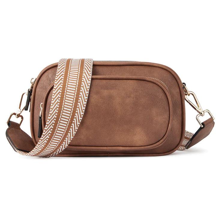Ielgy Embroidered Grid Messenger Bag Retro Popular Color-Blocking Webbing Shoulder Small Square Bag
