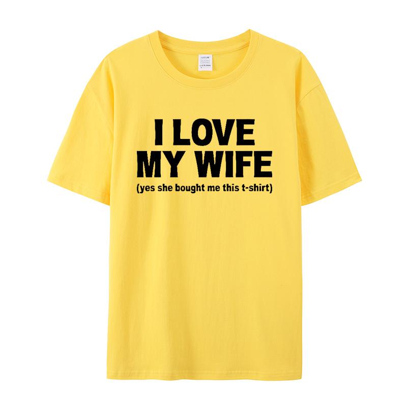 SummerMen's "I Love My Wife" Couple T-shirt with LetterPrint Cotton Casual NeutralSoft Breathable Round Neck Short Sleeved Shirt