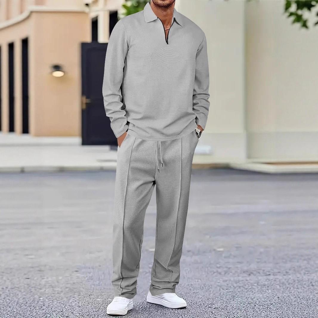 

Модный мужской вафельный костюм для отдыха и спорта на весну и осень, однотонный, с лацканами, многофункциональный, свободный XS