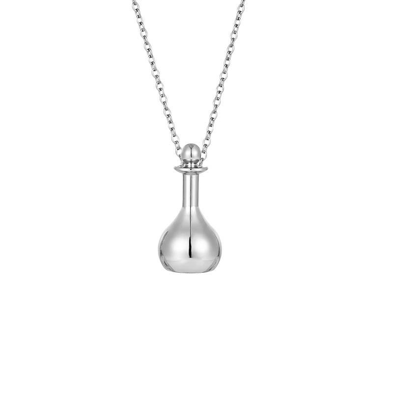 Elegant Summer Titanium Steel Perfume Bottle Pendant Necklace for Women - Simple, Niche Design, Non-Fading Jewelry