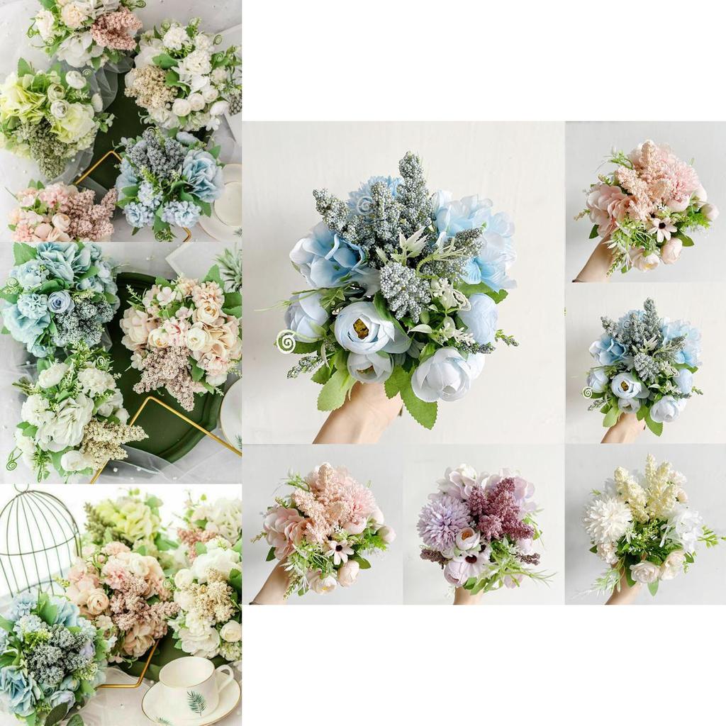 Elegant Real Touch Artificial Silk Flowers Bridal Wedding Bouquet For Home Party Decor