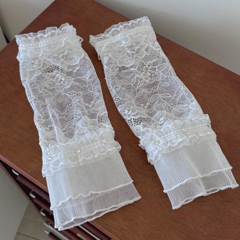 1 Çift Avrupa Hanımefendi Tarzı Beyaz Dantel Manşetli Sahte Yaka Kadın Giyim Aksesuarları Gelinlik Dekoratif Kol