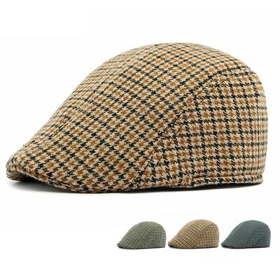 Houndstooth Pattern Hat Men's Autumn Winter Middle-Aged and Elderly Forward Hat Warm Cotton Hat British Vintage Beret