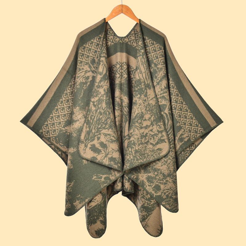 

Нишевая женская осенне-зимняя шаль лесного департамента для тепла, плюс жаккардовое пончо с животным узором, дорожное фото для тепла на улице 130x150cm