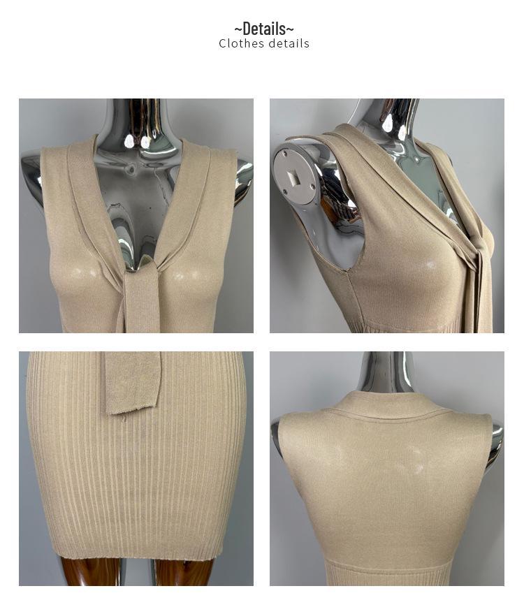 Korean Dongdaemun Slim Knit Dress - Sleeveless, Sash-Detail, Sexy & Elegant Femininity Style