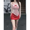 Summer style hot girl short skirt slim slimming slip dress + sunscreen cover-up T-shirt suit for women
