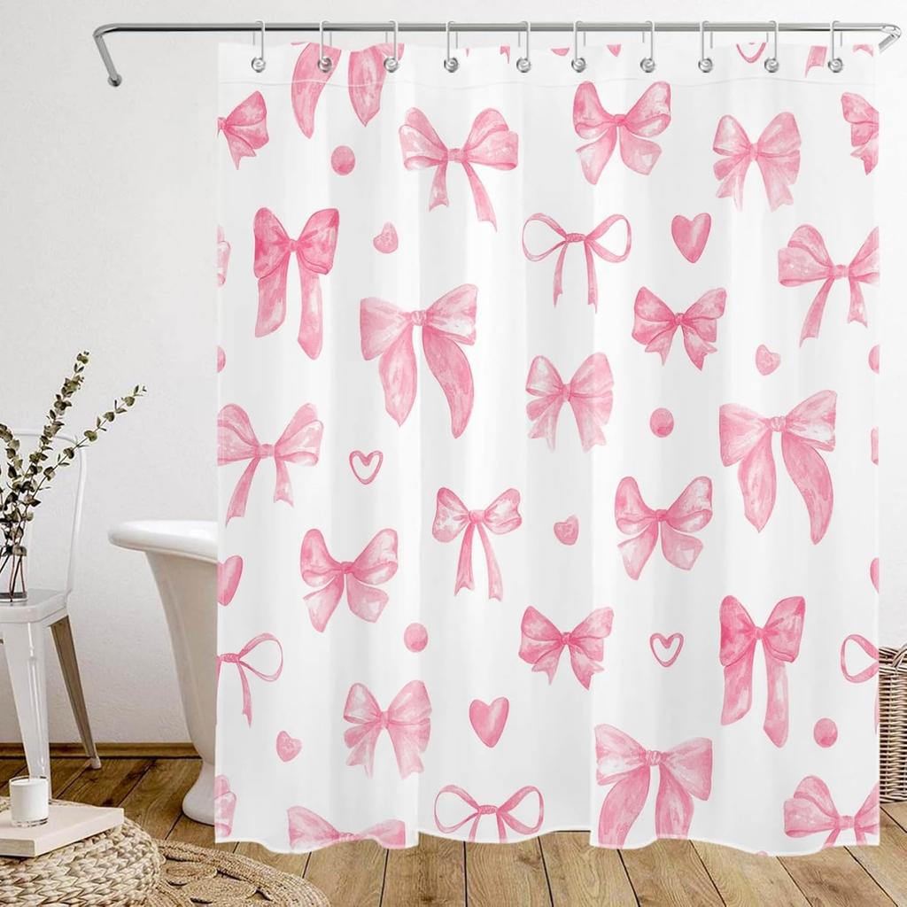 Pink Abstract Geometric Shower Curtain for Bathroom, Pink and Gold Leaf Boho Plant Shower Curtain with Hooks Modern Aesthetic