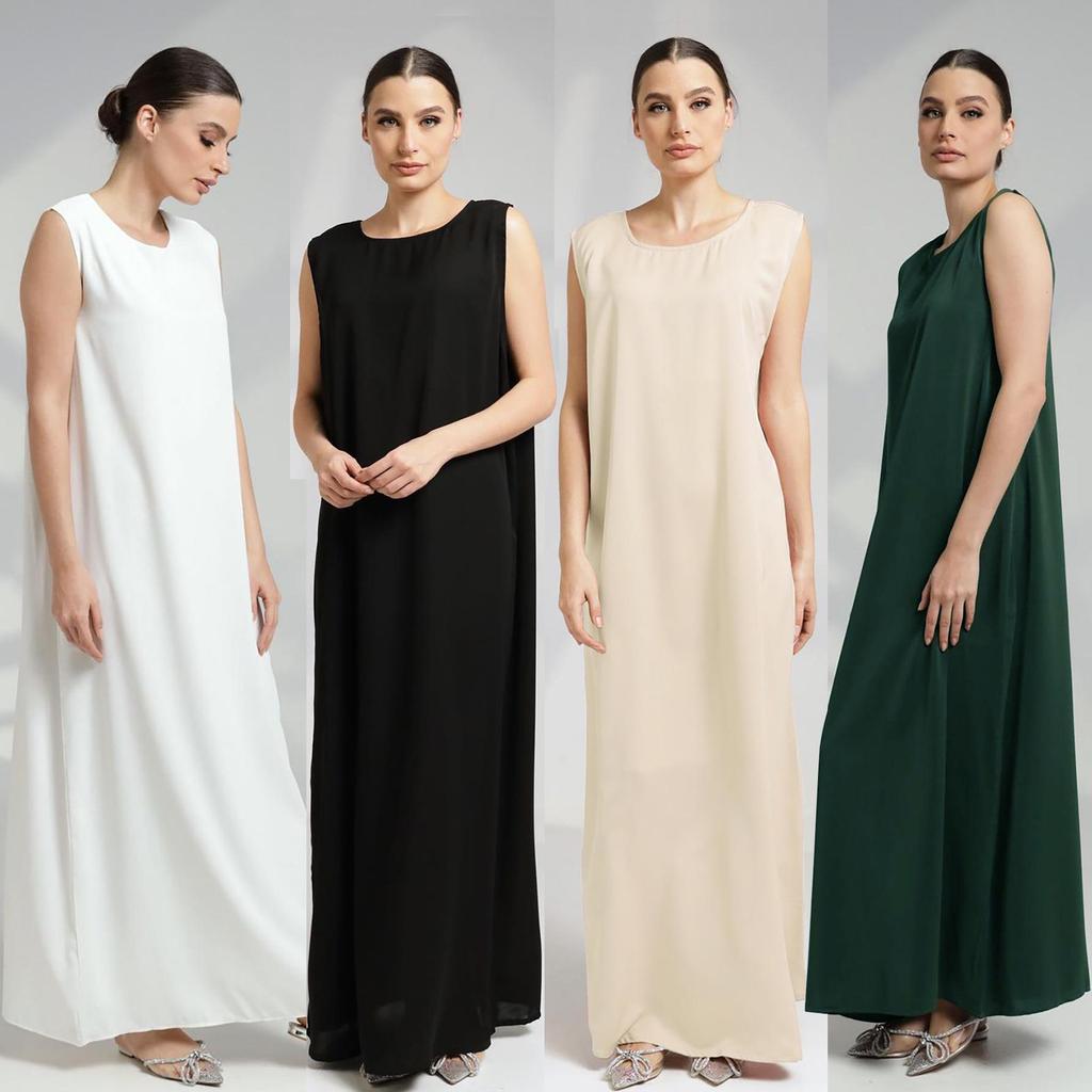 M269# Muslim Women's Sleeveless Abaya Base Layer Vest Dress - Loose, Casual, Long