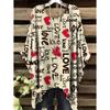 Damen T-Shirts Regenbogen gestreift Herzmuster Rundhals-Tees Vintage Asymmetrischer Saum Rundhals-Oberteile Vielseitige Lockere Damenbekleidung