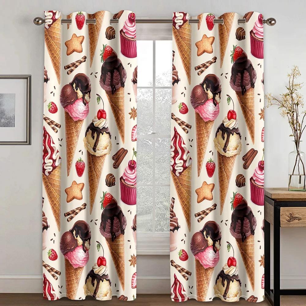 Módní Dezert Zmrzlina Lízátko Donut Vysoký stínící závěs pro dívky Ložnice Obývací pokoj Hotelové studio Okno 2Panel Sluneční clona