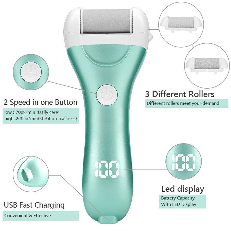 Electric Foot Callus Remover with 2 Grinding Heads for Foot Care, Remove Dead, Cracked Skin