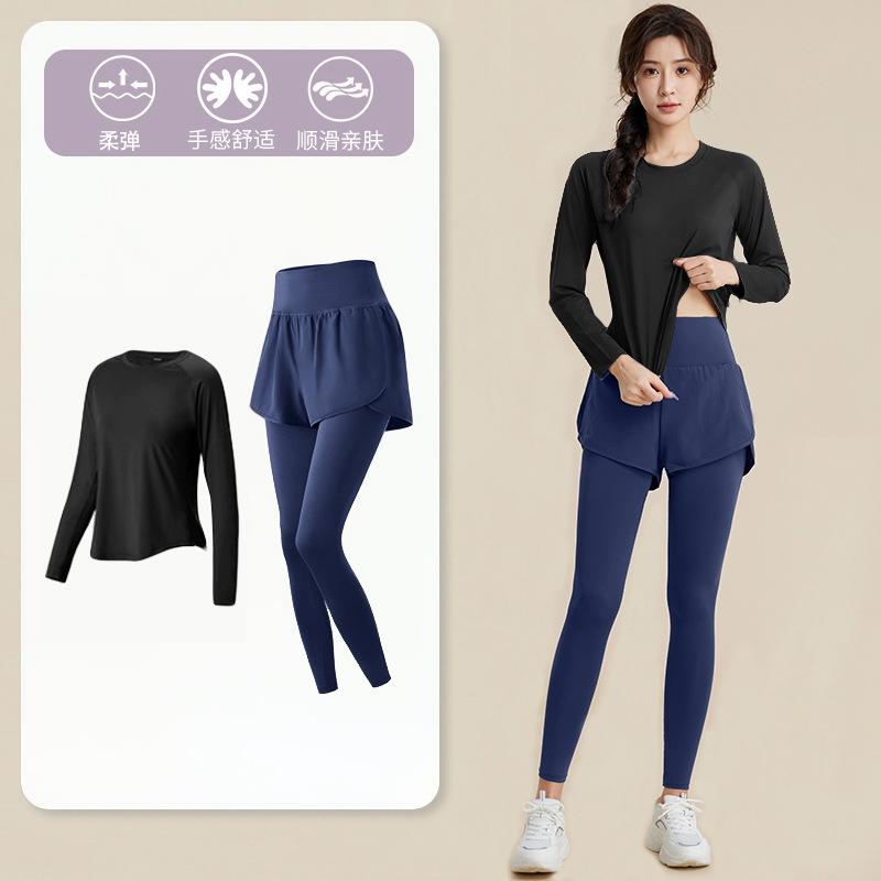 1011 Spring New Long Sleeve Fitness Clothing Women's Loose Breathable Running Quick Drying Clothes Sports Suit Fitness Training Clothing