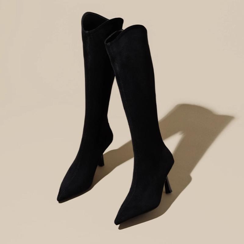 

Vintage Pointed Toe Women Stretch Slim High Boots Fashion Back Zippers Shoes Autumn Winter High Heel Ladies Knight Long Booties 39