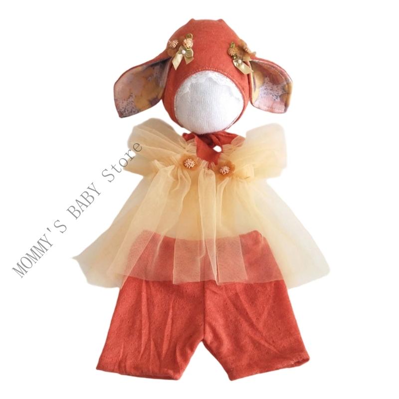 

Baby Photography Clothing Set Breathable Cotton Lace Dress Animal Ear Headgear for Newborns First Month Celebration