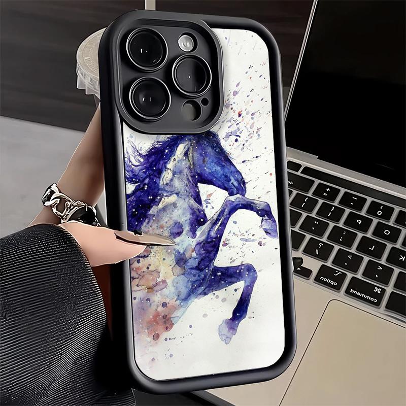 Phone Case for iPhone 17 Air 16E 15 16 Pro Max Oil Painting Horse Cover 14 Plus 13 12 Mini Soft Shell Silicone Fundas