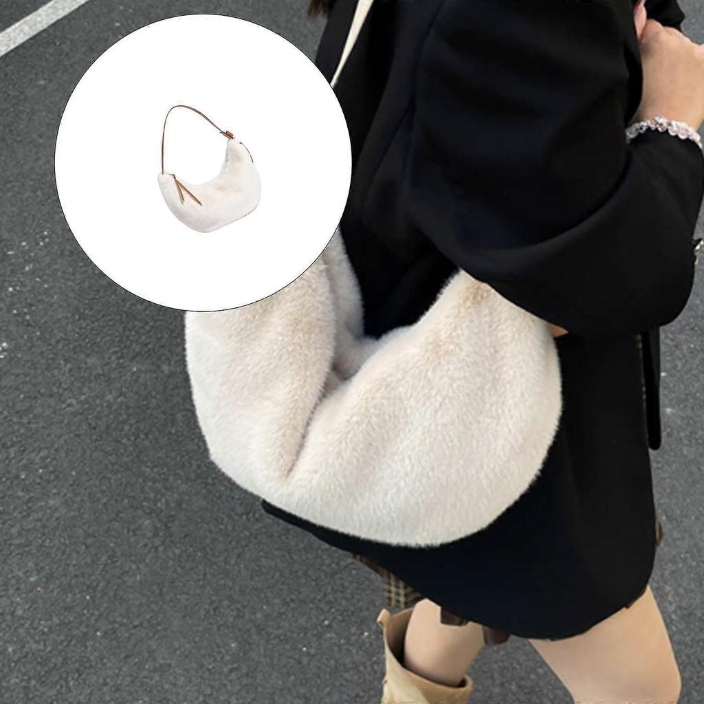 Fuzzy Crossbody Purse For Women Comfortable Winter Faux Furs Bag Plush Shoulder Handbag for Various Occasion  White