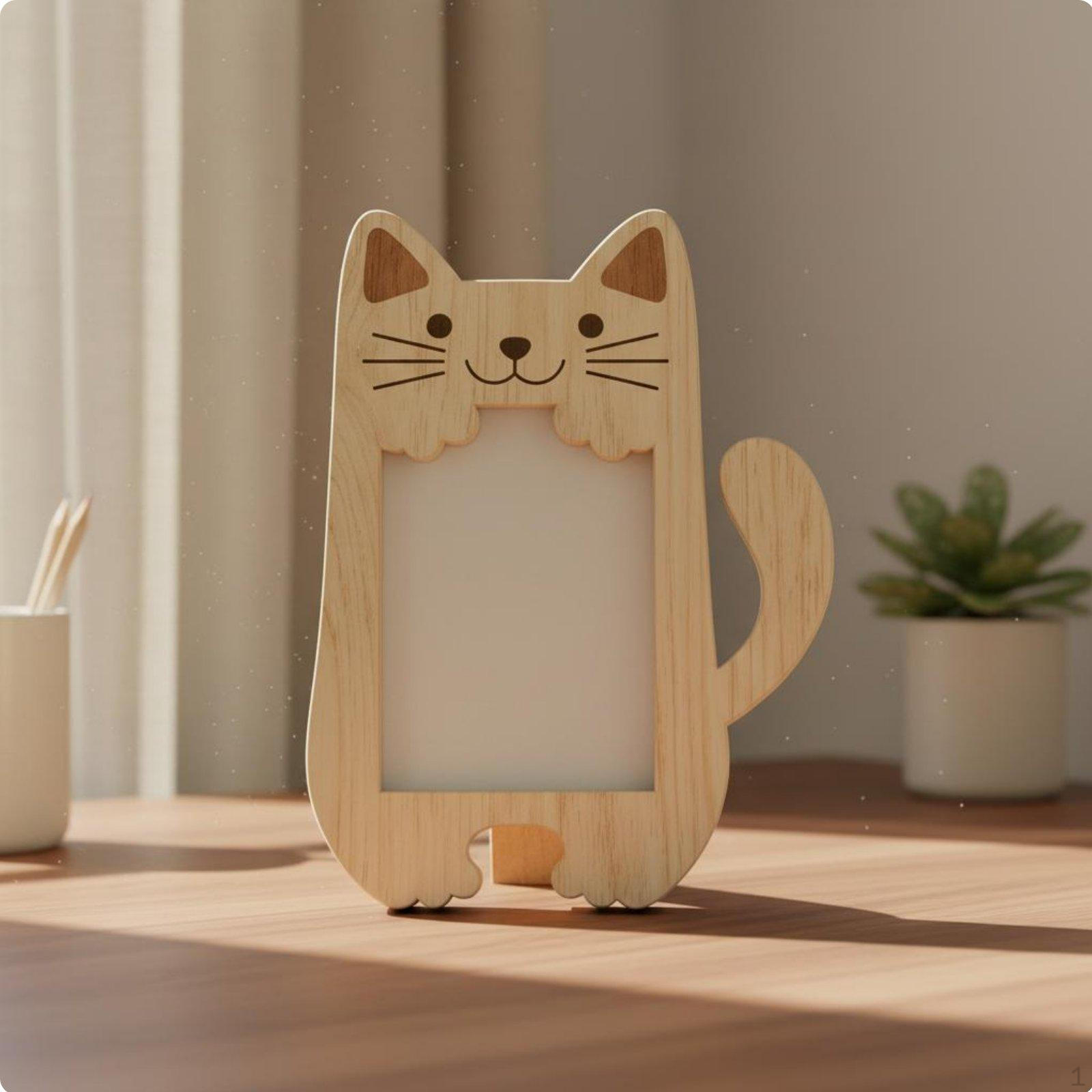 Tierförmiger Bilderrahmen Holz Schreibtisch Foto Holzstruktur Niedlicher Bärenhalter für beige