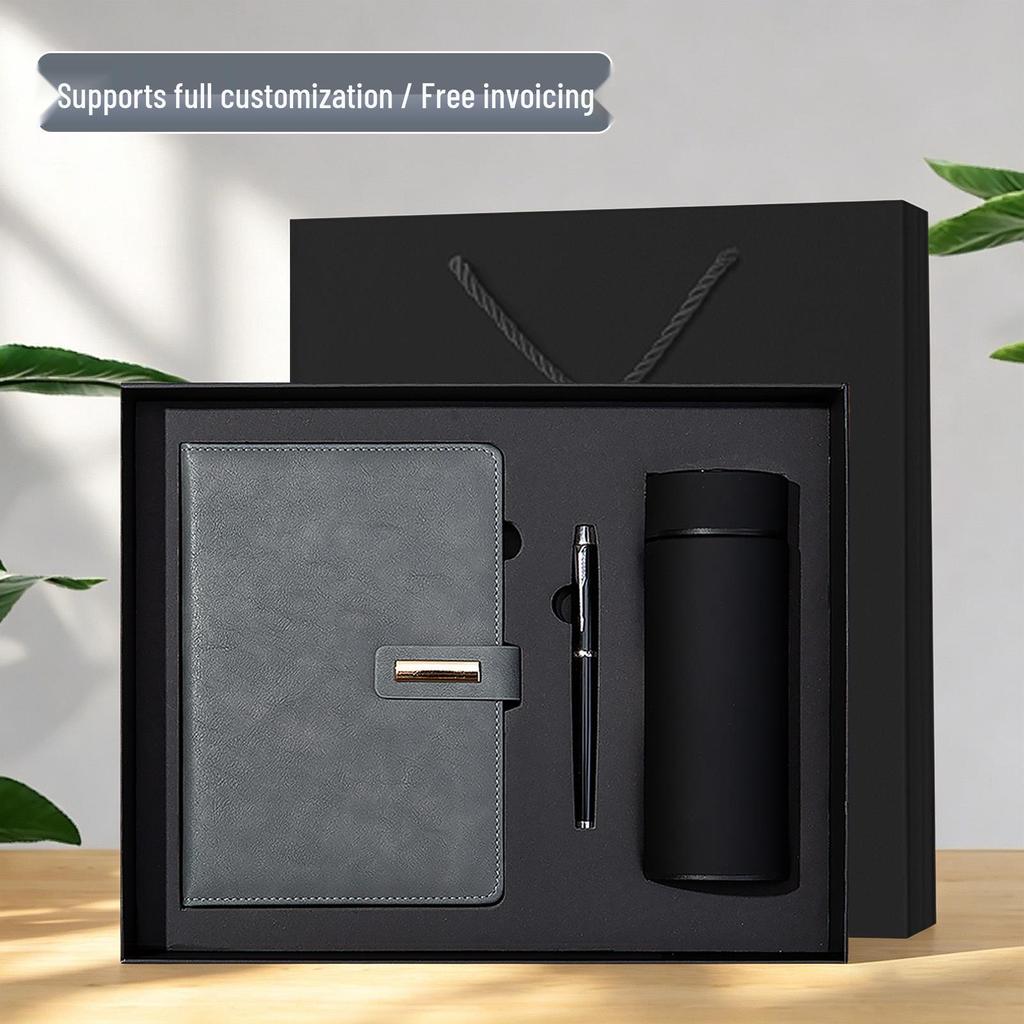 Luxury Business Notebook & Thermos Cup Set - Customizable Logo for Office Souvenirs