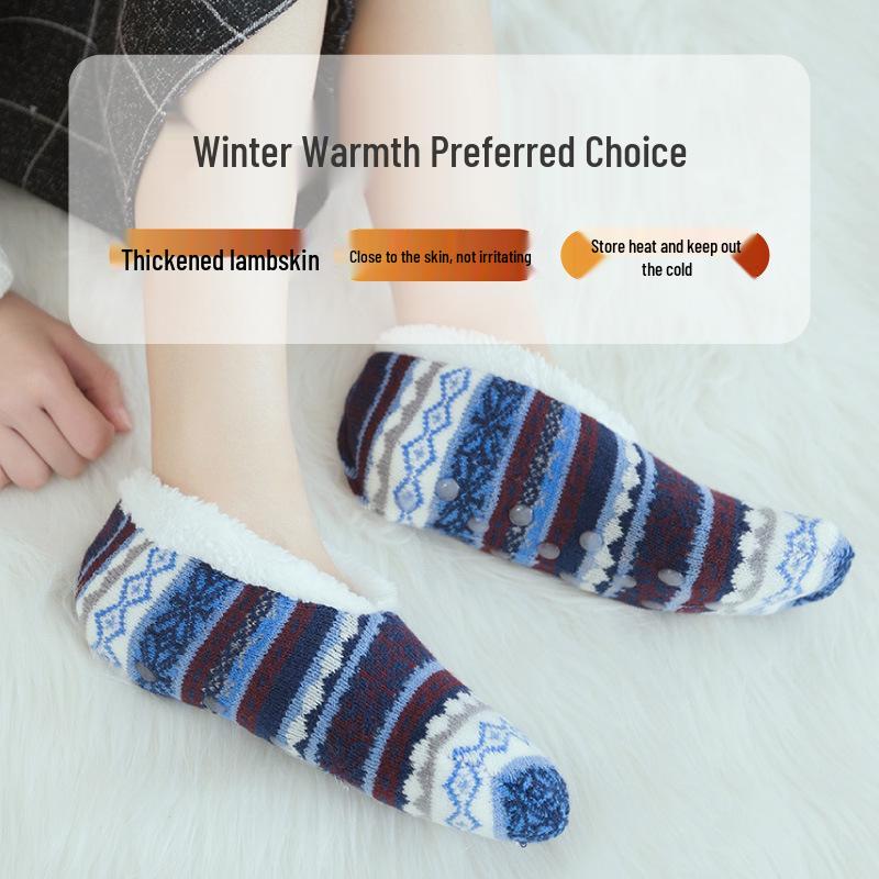American Style Lambswool Non-Slip Indoor Slipper Socks for Adults - Winter Velvet Floor Socks