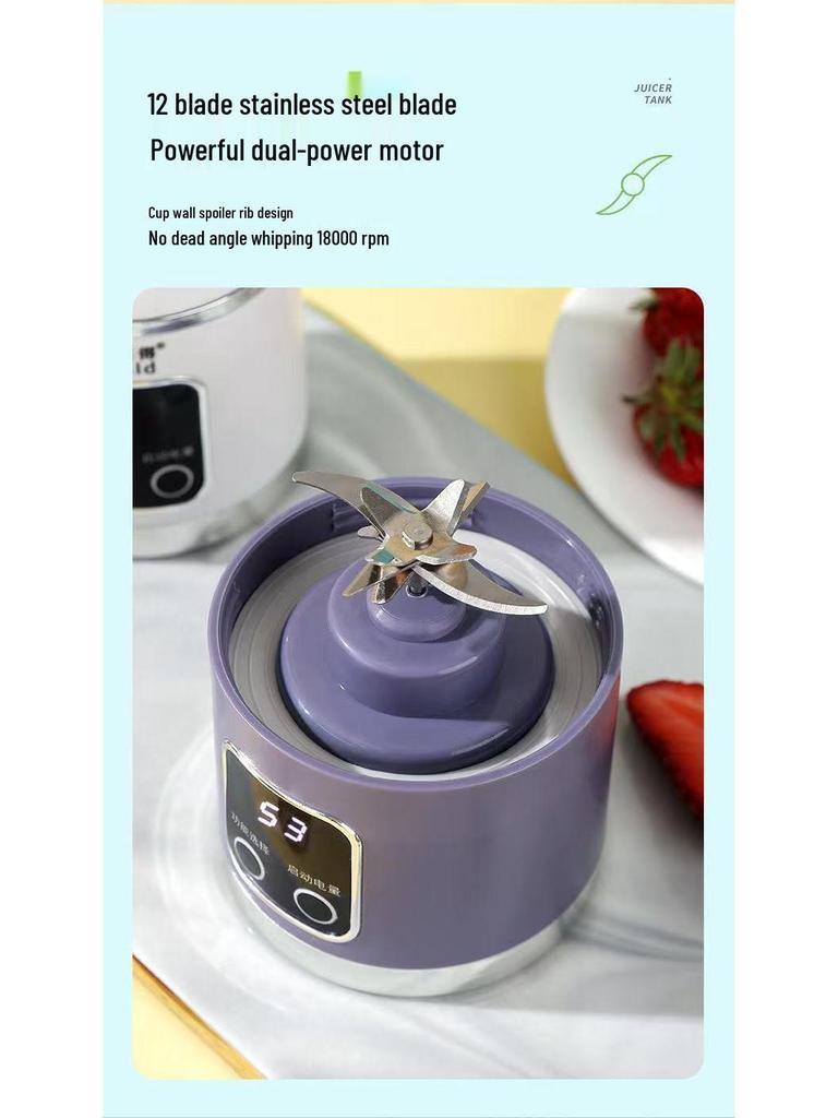 Compact Double-Motor 12-Blade Portable Juicer Cup - Multi-Functional Mini Smoothie Maker for Students