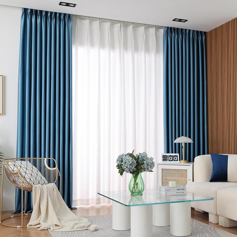 European-Style Bedroom Bay Window Color Matching Curtains Sunscreen Full Shading Sunshade Insulation Fabric Cream Finished Product