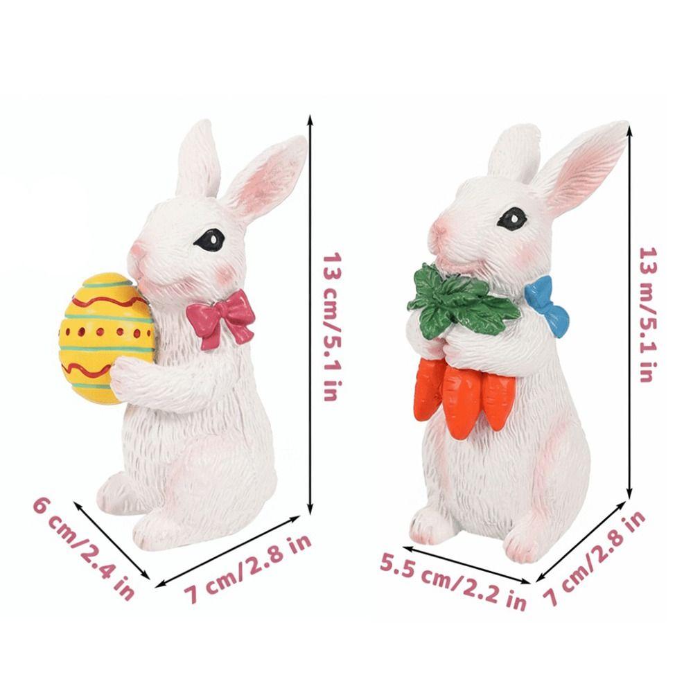 Resin Material Easter Bunny Ornament Standing Design Cartoon Style Bunny Statue DIY Craft Cute Appearance Rabbit Figurine