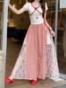 High-Waist A-Line Plaid Skirt with Lace Trim, Plus Size