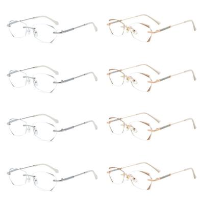 8PCS +100 To +400 Fashion Young Frameless Reading Glasses Women Anti Blue Light Diamond Presbyopic Glasses for Women