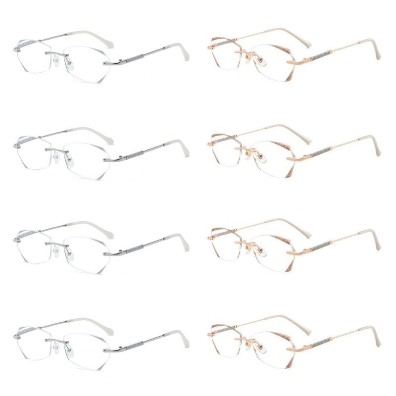 

8 шт. +100 до +400 Модные молодежные без оправы очки для чтения женские с защитой от синего света бриллиантовые пресбиопические очки для женщин 4.0