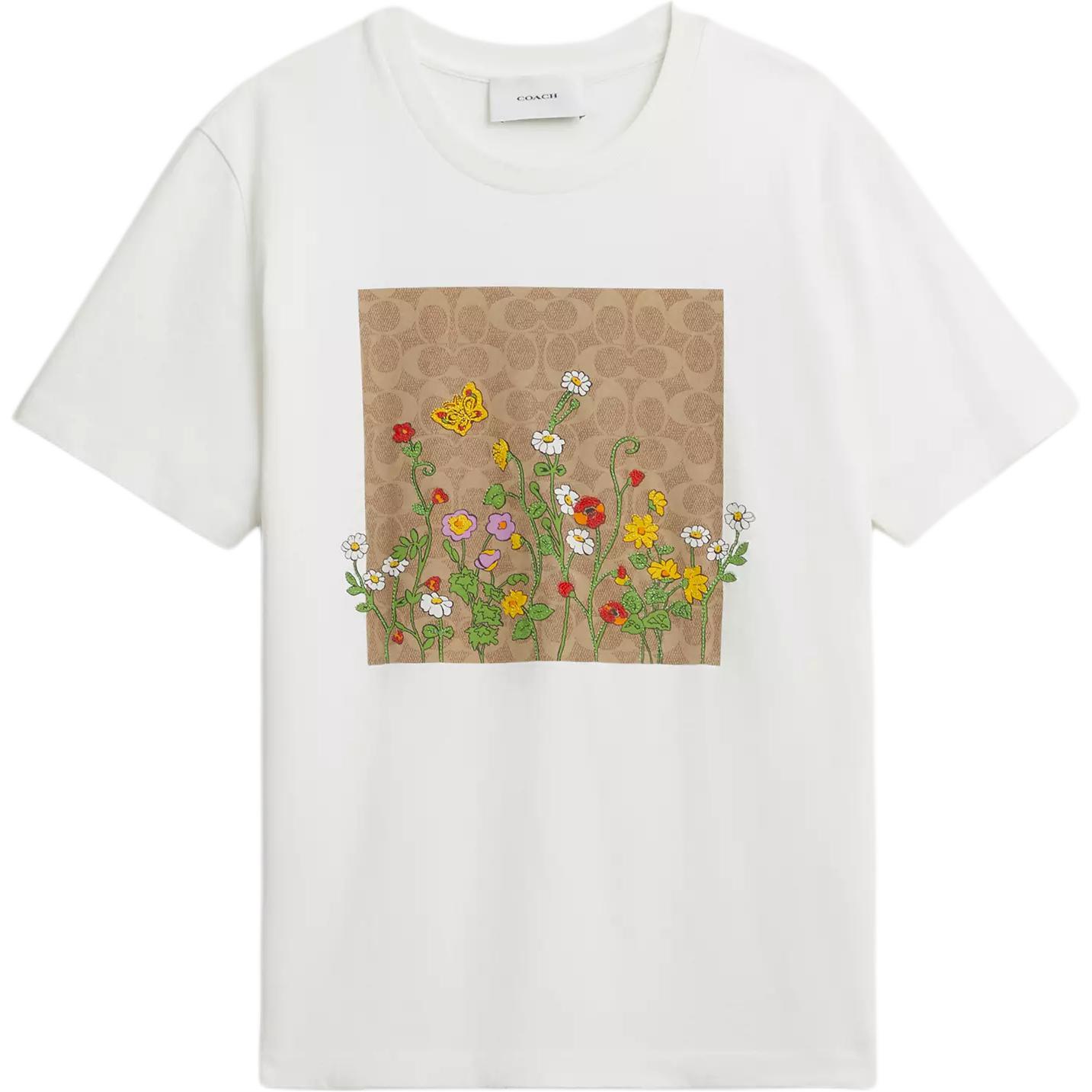 Coach Organic Cotton Floral Pattern Fitted Short Sleeve Regular T-Shirt Women Tops CEB57-YSY S