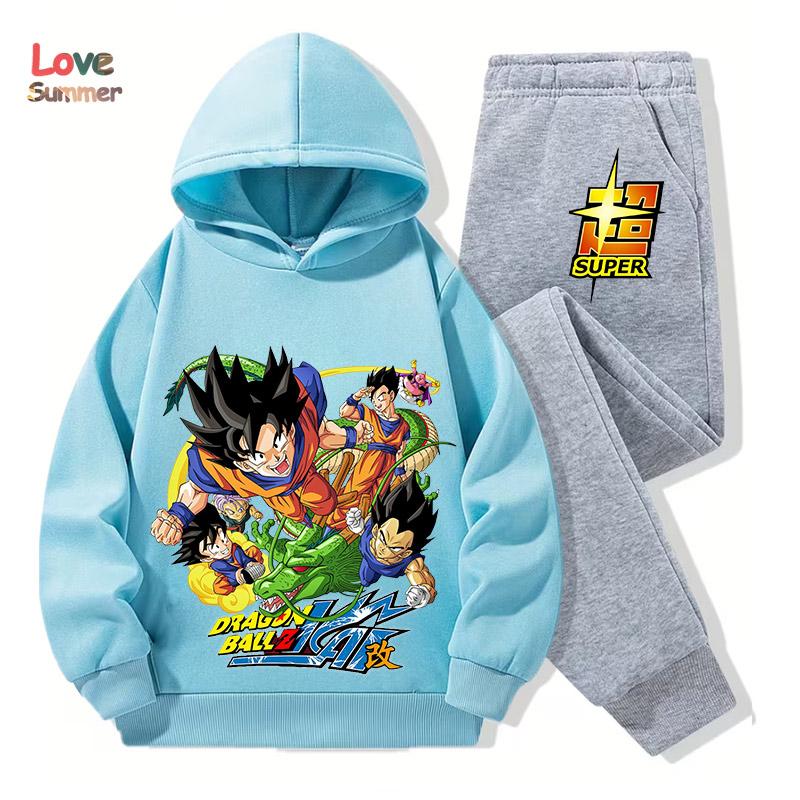 Anime Hoodie Pant 2pcs3-14 Years Kids Tracksuit DragonBall Clothes Goku Hoodie Boys Girls Sporty Suit Ideal Daily Outdoor Wear