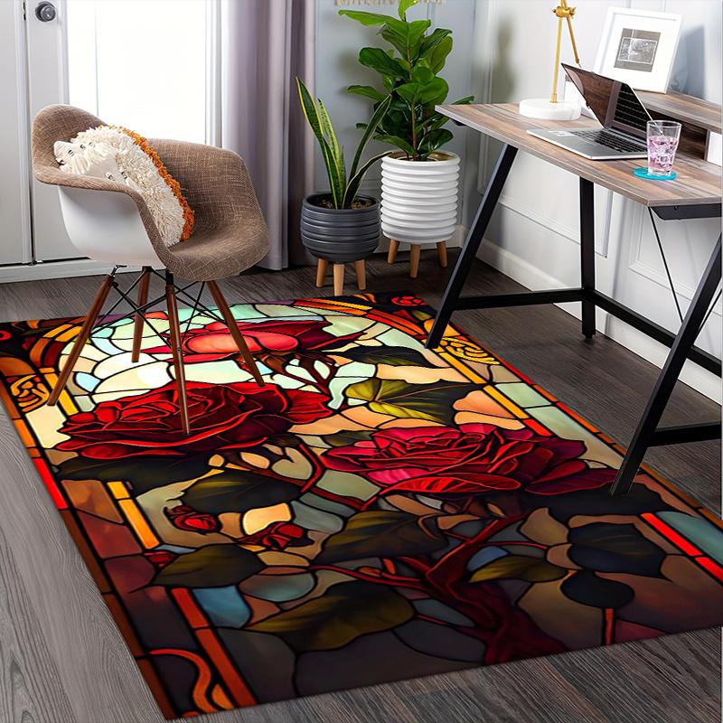 1pc. Stained Glass Rose Pattern Rug for Home Decor, Office Carpet, Chair Cover, Outdoor Mat, Gift Idea