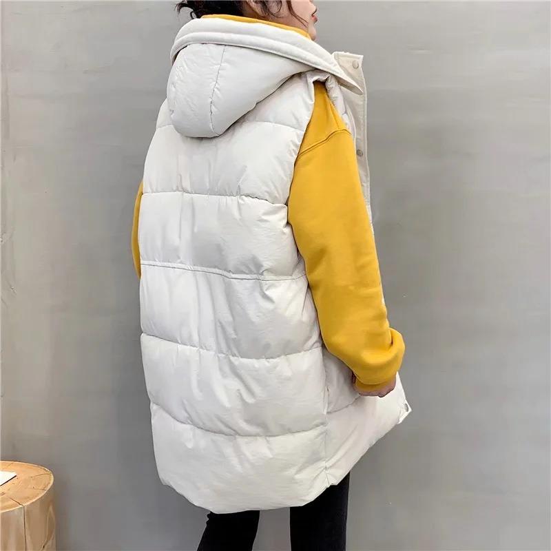 Hooded Down Cotton-padded Vest Women's Medium and Long Loose Large Size Autumn and Winter New Thickened Vest Jacket
