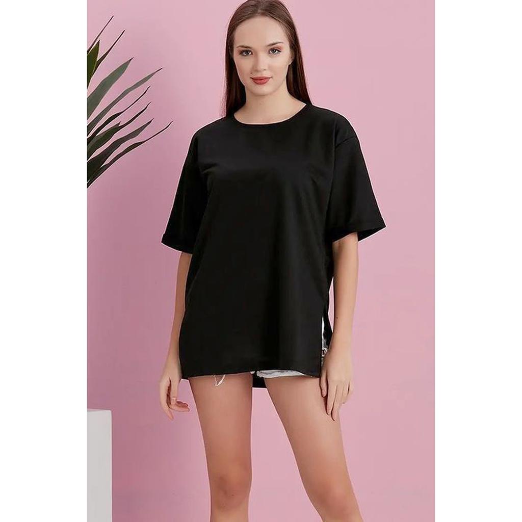 Tricou supradimensionat cu mânecă dublă cu decolteu lat