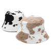 Black and white cow pattern bucket hat autumn and winter plush warm shopping versatile basin hat